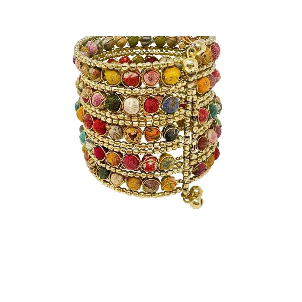 NEW WORLD FINDS women's kantha beaded grid cuff in gold